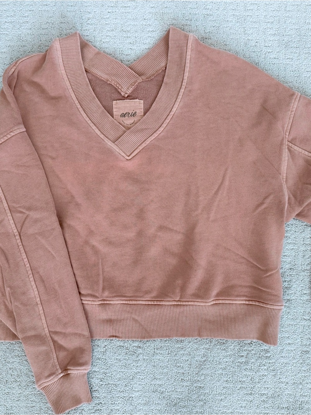 Aerie Light Brown Oversized V-neck Sweatshirt